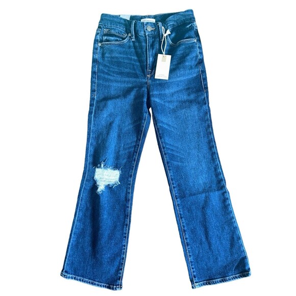 GOOD AMERICAN Good Legs Ripped Cropped Mini Boot Jeans in Indigo Size 2/26 - Picture 1 of 4